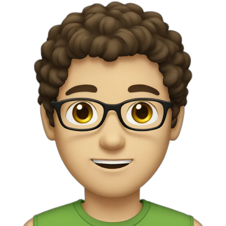 boy with green eyes with glasses shaggy dark brown hair dark brown beard pale skin emoji