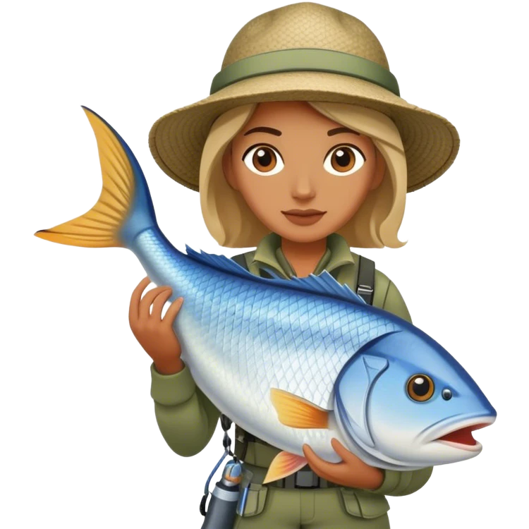 Woman carrying huge fish emoji