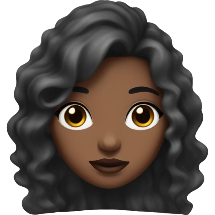 A girl with long black wavy hair and brown skin and big dark eyes and pink lips and long lashes  emoji