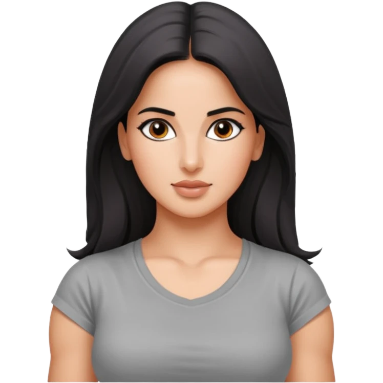 ipretty bratz emoji of katrina kaif wearing a grey tee, muscular emoji