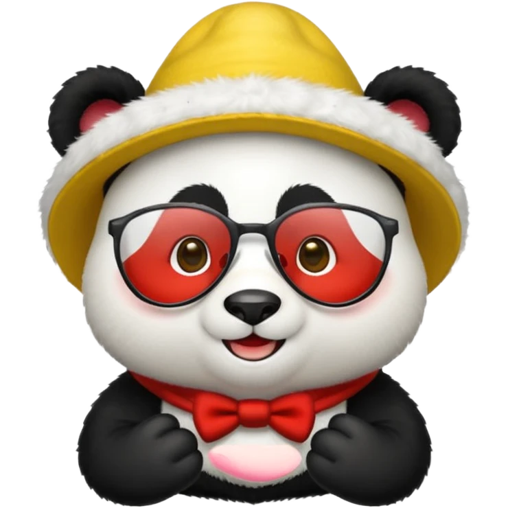 panda with yellow conical hat, red glasses emoji
