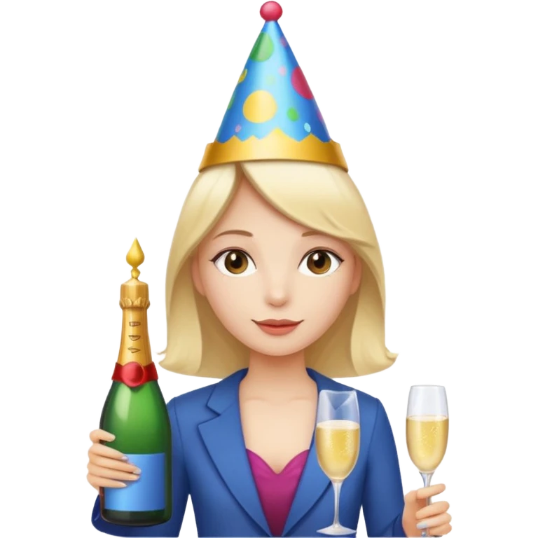 girl with Champagne bottle with party cap. emoji