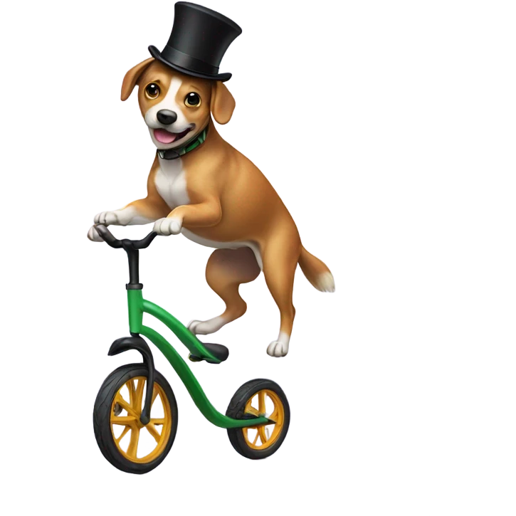 Dog riding a unicycle with top hat emoji
