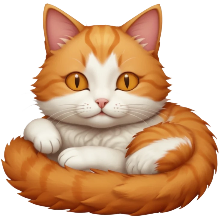 ginger and white small cat eyes closed lying down in weird position emoji