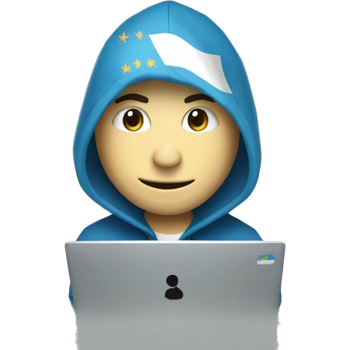 hacker using computer, with an argentinian flag behind the hacker emoji