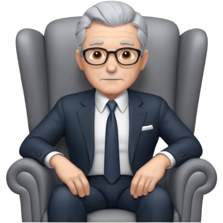 elderly businessman sitting in an armchair, wearing a formal suit and tie, gray hair, confident wise expression, corporate boss vibe, 3D cartoon style, mobile game icon style, clean background, no text, no watermark
 emoji