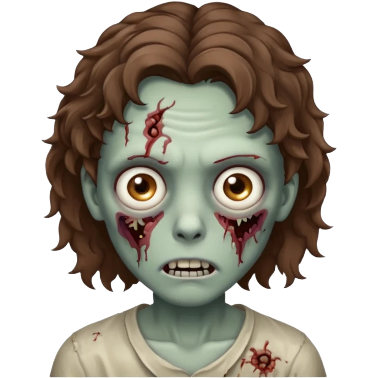 Zombie with lil bit curly medium brown hair emoji