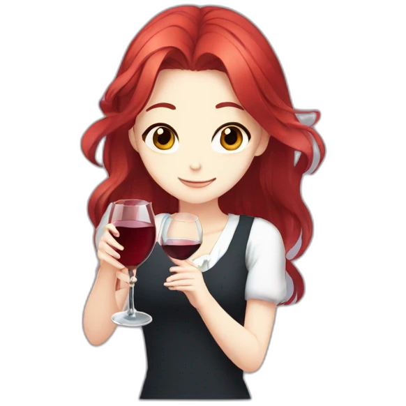 An anime girl with red hair and red eyes holding a glass of wine emoji