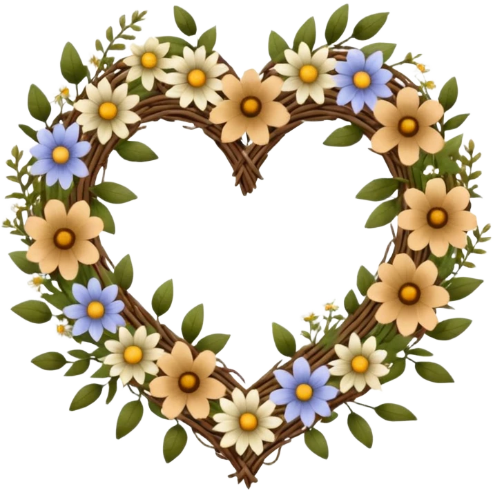 nature wreath heart, boho beautiful  emoji
