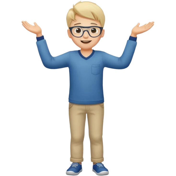 Very excited boy, full body, eyes closed, wearing glasses emoji