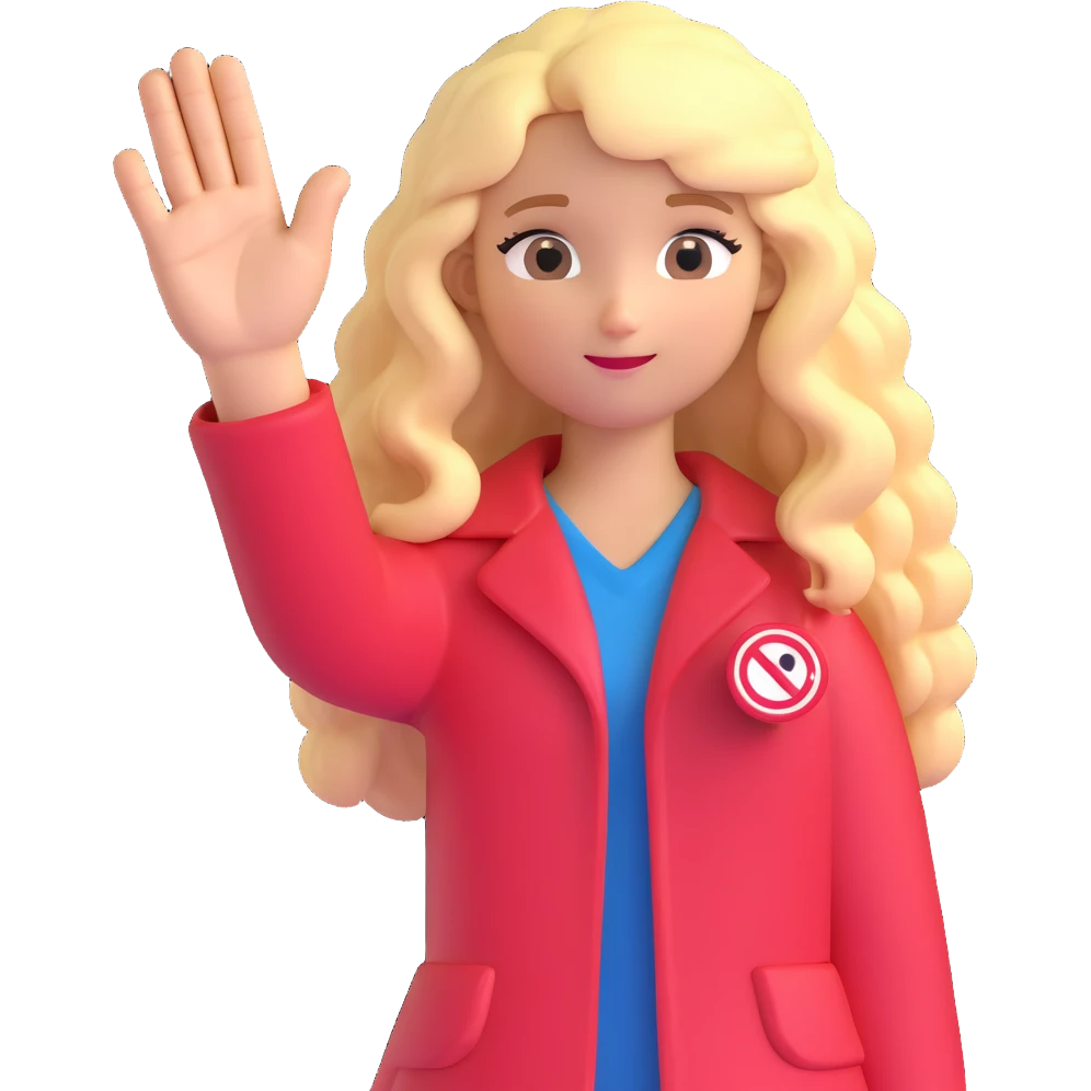 blonde girl with long curly hair making a stop sign with her hand emoji