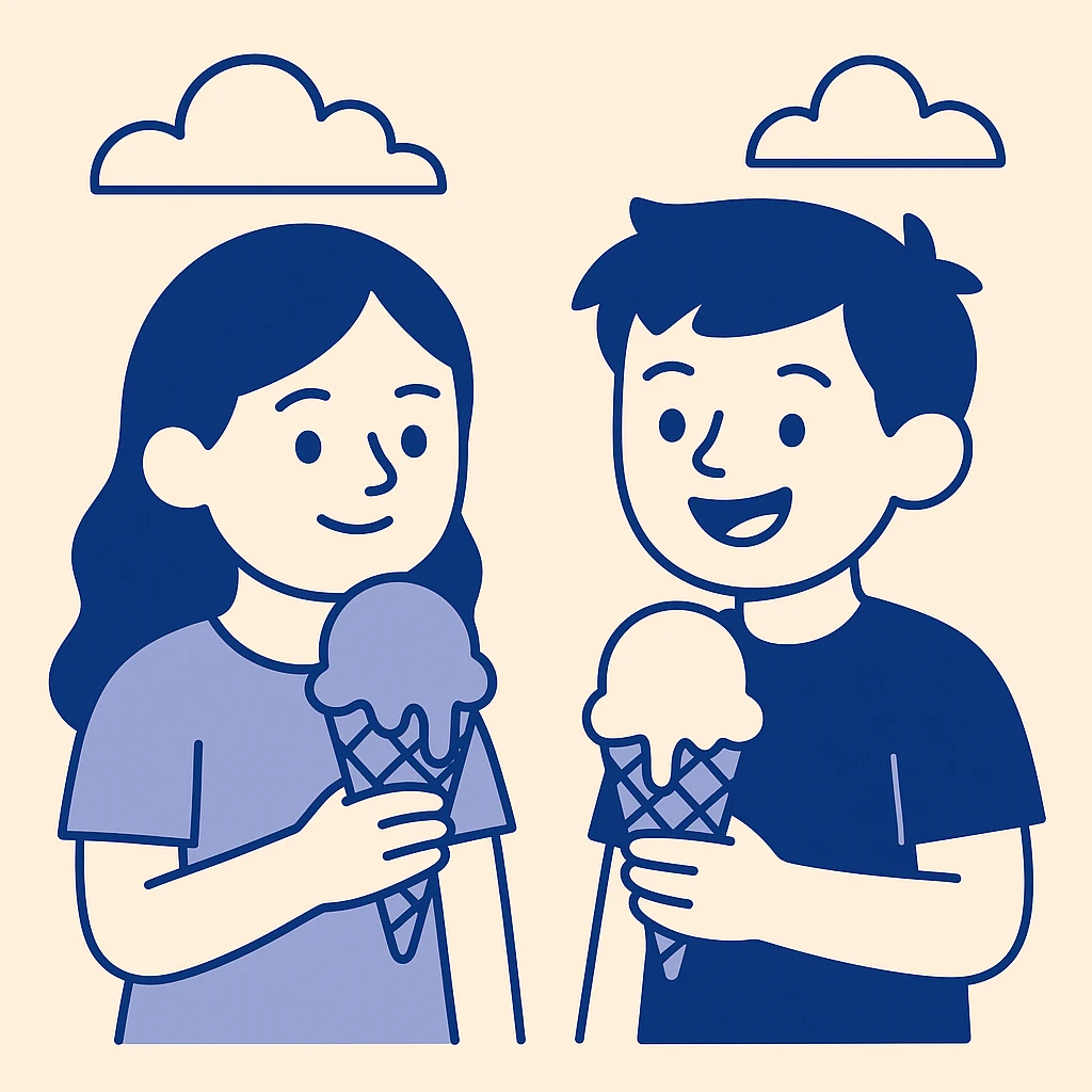 happy children with melting ice cream cones emoji