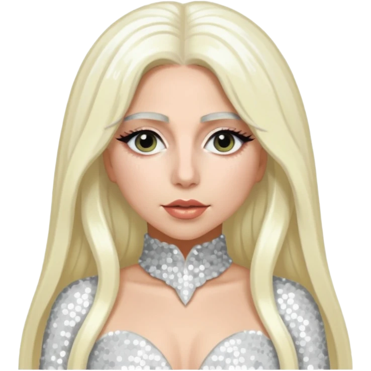 Lady Gaga with long platinum blonde hair, white sequin outfit emoji