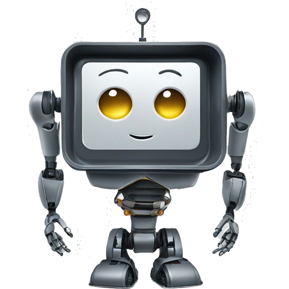 fancy stylish techy ai robot showing empty tray for messages, inviting user to send a message emoji