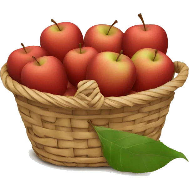 basket of ripe red apples with leaves attached. emoji