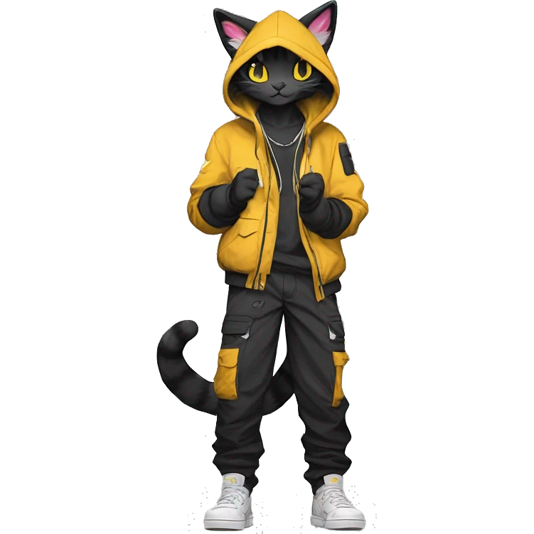 Edgy Anthro cool cute beautiful pretty anime dark cat-Pokémon-fursona techwear cargo pants hoodie emoji