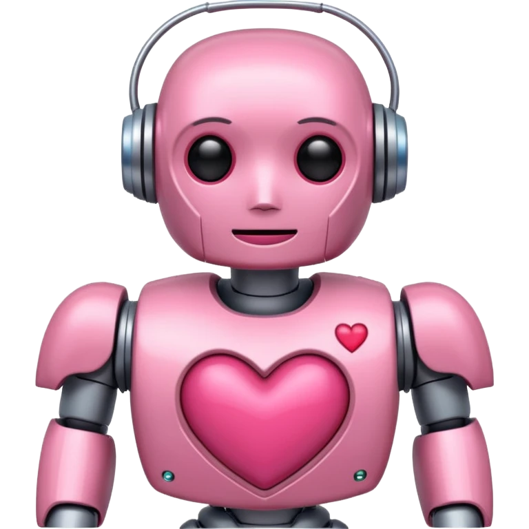 pink cute robot, heart on chest, blushing emoji
