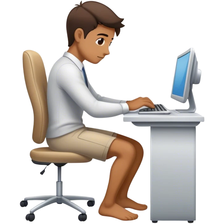 Looking down, full-length portrait of a professional working diligently at a computer. emoji