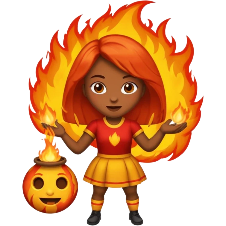Faça uma boneca jogando carimba, em que a bola que ela está segurando está queimando emoji
