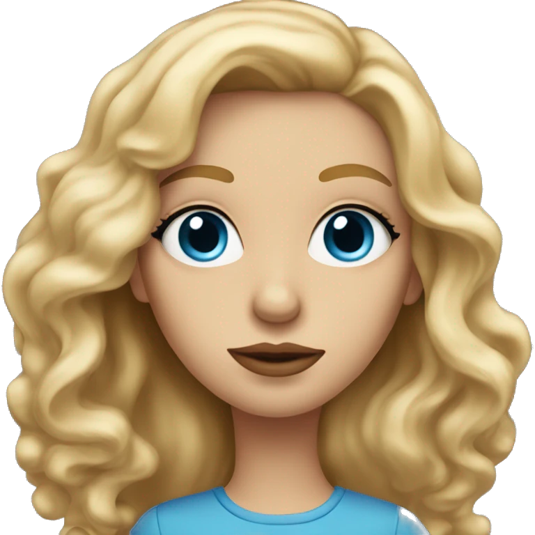 woman with long, blond and wavy hair, blue, big eyes and a small nose and big nice lips  emoji