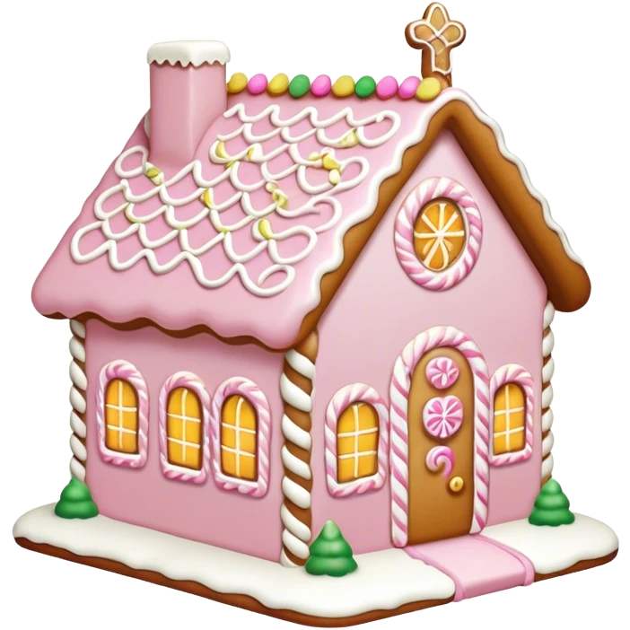 light pink and gold and white gingerbread house emoji