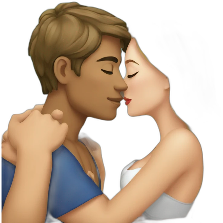 at the beach young metis man and white woman kiss love emoji