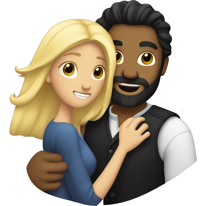 A man with black hair and a black beard hugging a blonde woman hair emoji