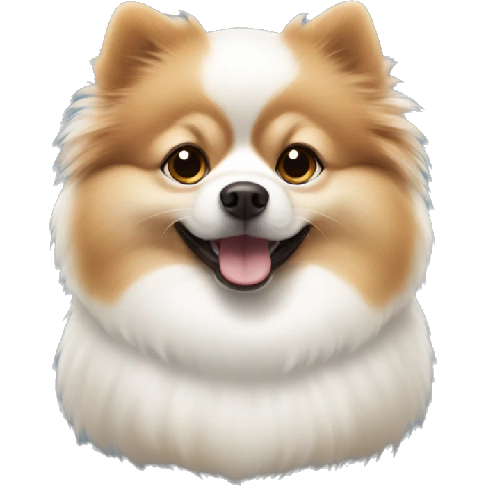 The dog is a white Pomeranian with a brown stripe on his forehead emoji