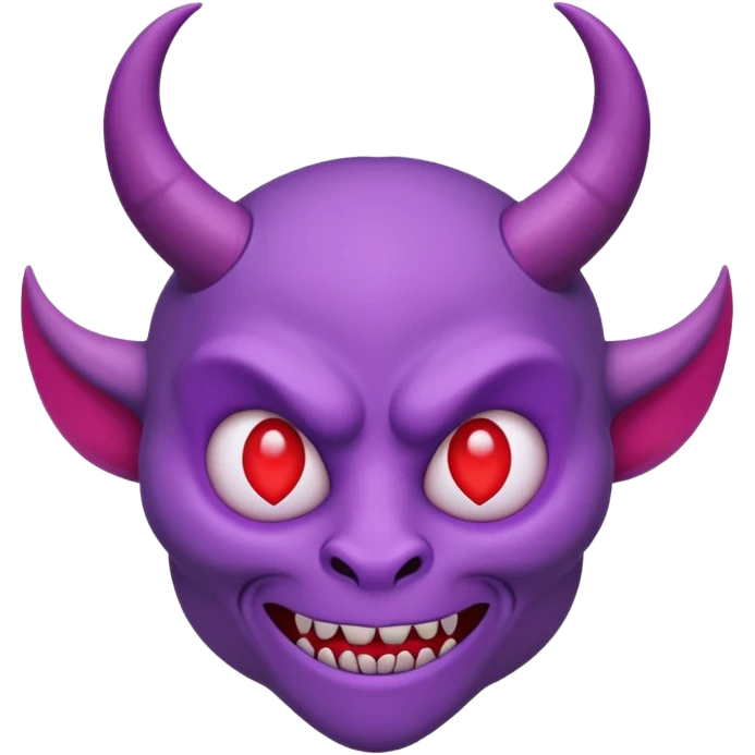 Purple demon emoji with red hearts for eyes,, circular head with horns emoji