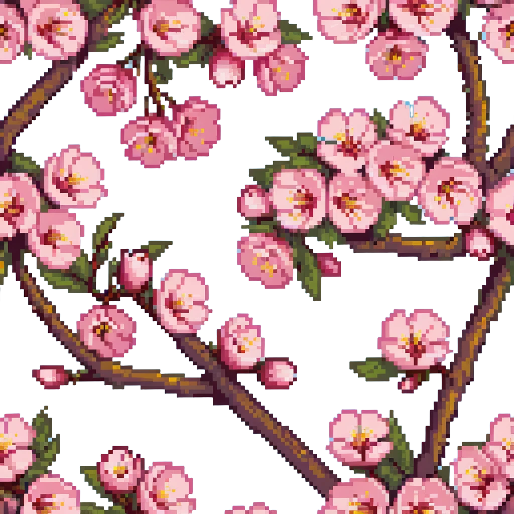 pixel art style Japanese cherry tree springtime vibrant pink petals emoji