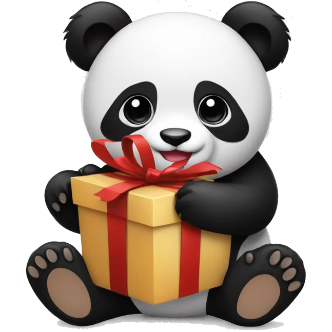 Black and white panda holds a gift emoji