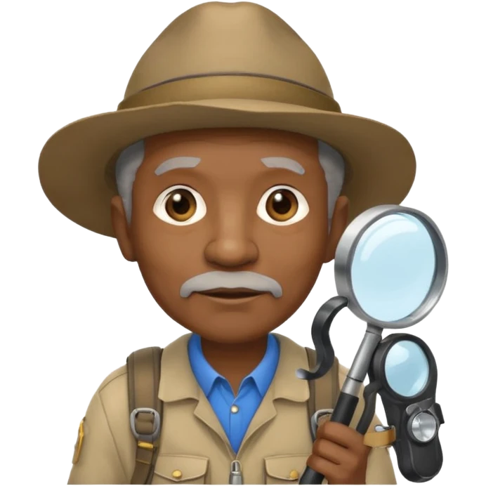 Explorer old black Man with backpack and magnifying glass emoji