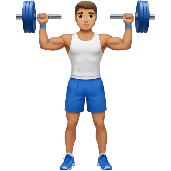 man with blue shorts doing side-lateral raise (T pose) with light dumbbells emoji