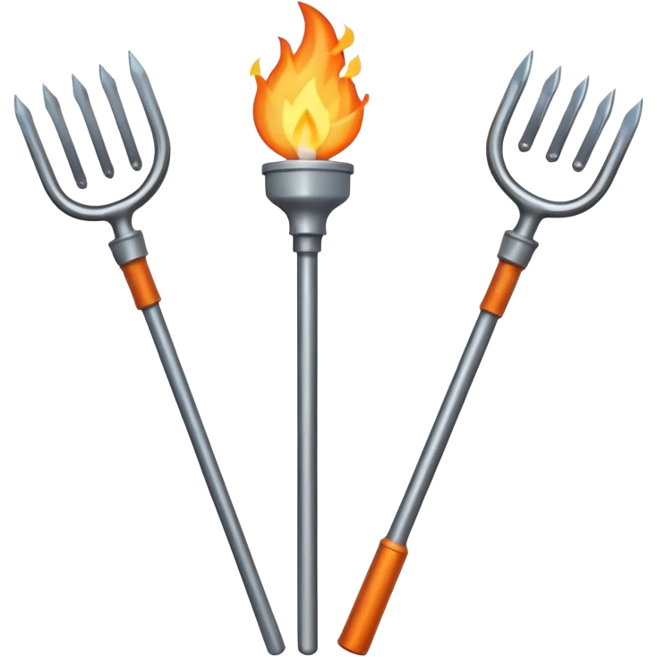 a three pronged pitchfork and a torch in an x formation emoji