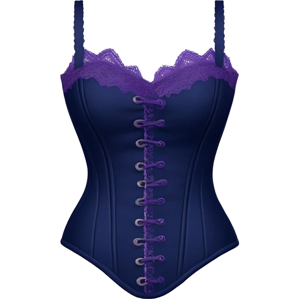 Realistic isolated side view of a navy blue  bustier with purple lace and straps. emoji