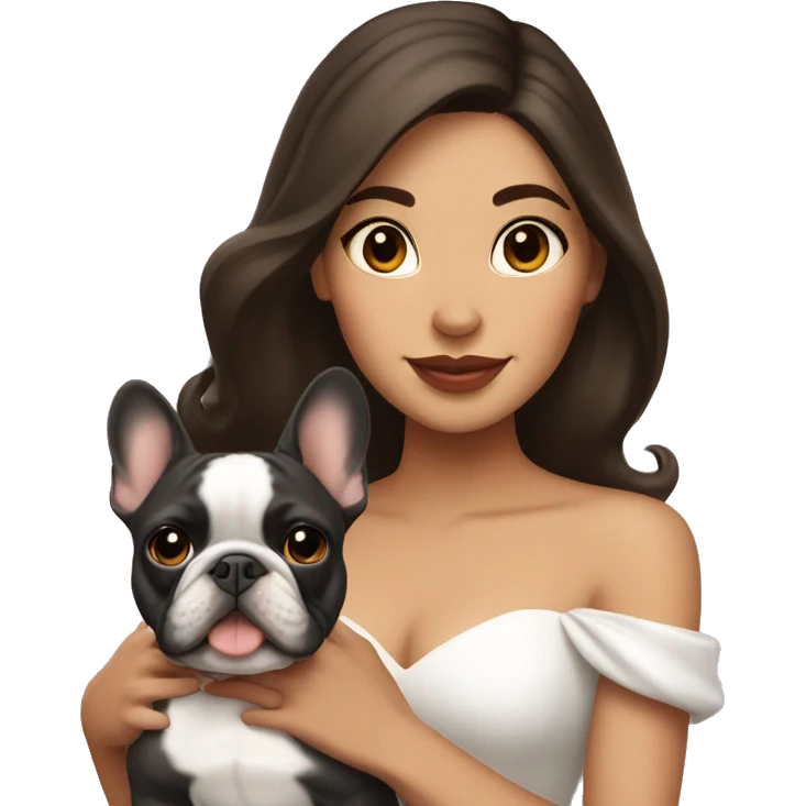 Princess brunette Latina with French bulldog  emoji