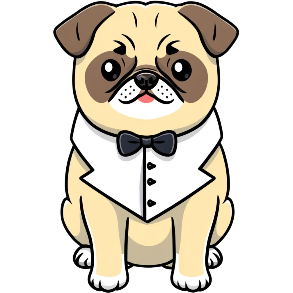 pug in a tuxedo, cartoon sticker emoji