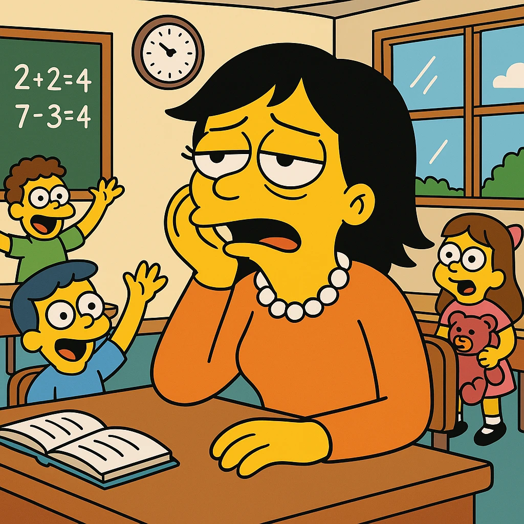 exhausted teacher in a bustling classroom emoji