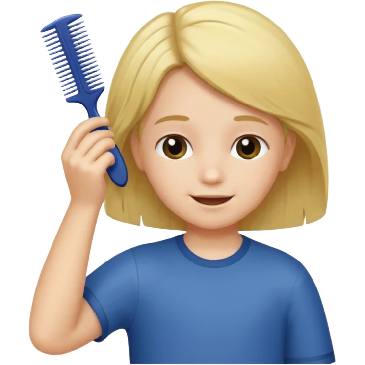 child combing their hair, happy and tidy emoji