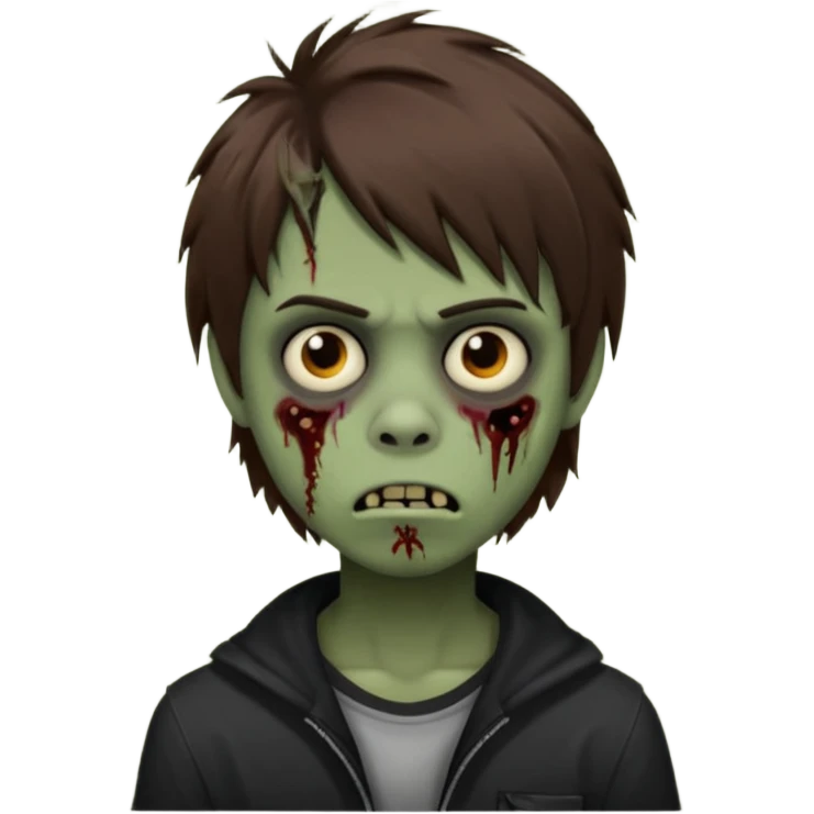 Boy, brown hair, medium long, emo, shaggy, zombie, dark, spooky, creepy expression emoji