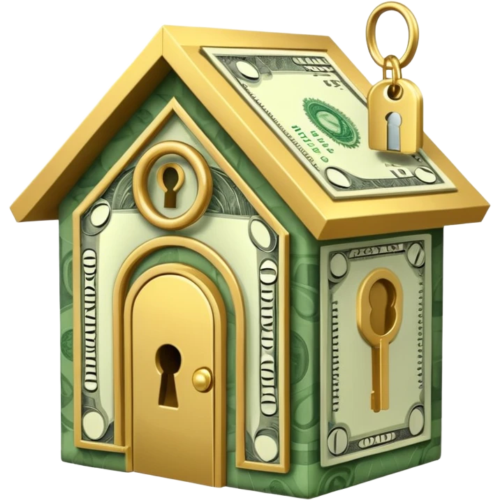 Unlocking a house made out of cash emoji