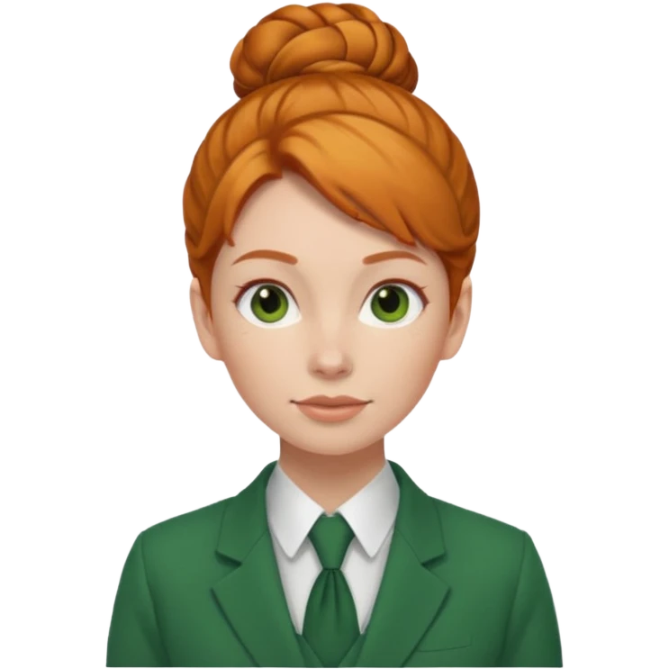 ginger woman with bun hair with green suit  emoji