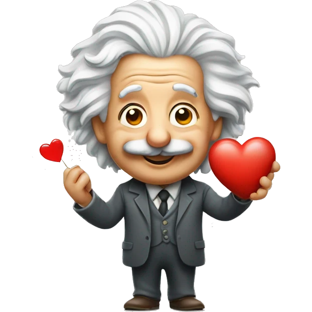 happy albert einstein holding heart in one hand emoji