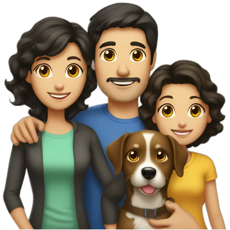 mom brown hair dad black hair and kids dog family yellow emoji