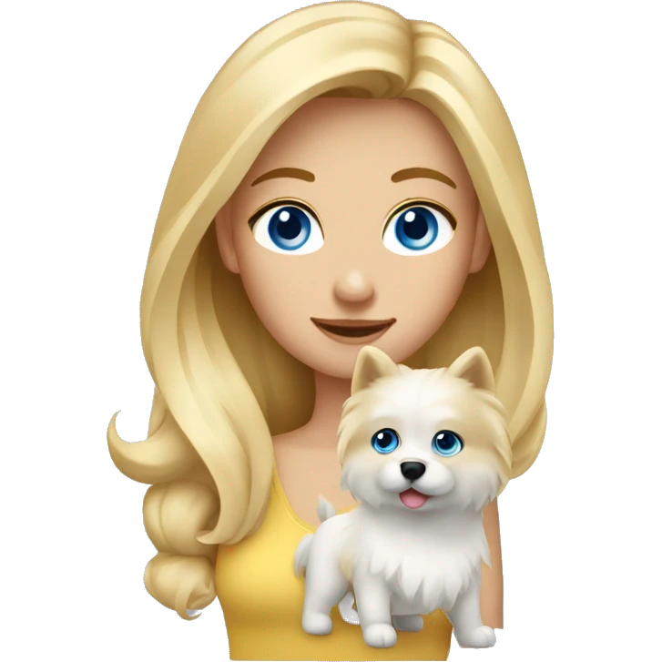 Blonde girl blue eyes holding spitz  emoji