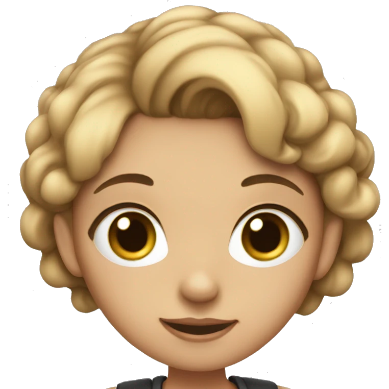 Girl, white skin color, big eyes, short hair, shaved on the sides, and checking with her finger emoji