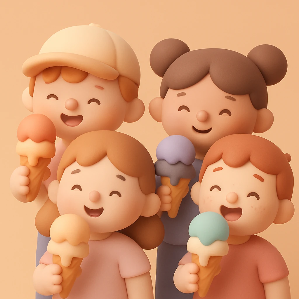 happy children with melting ice cream cones emoji