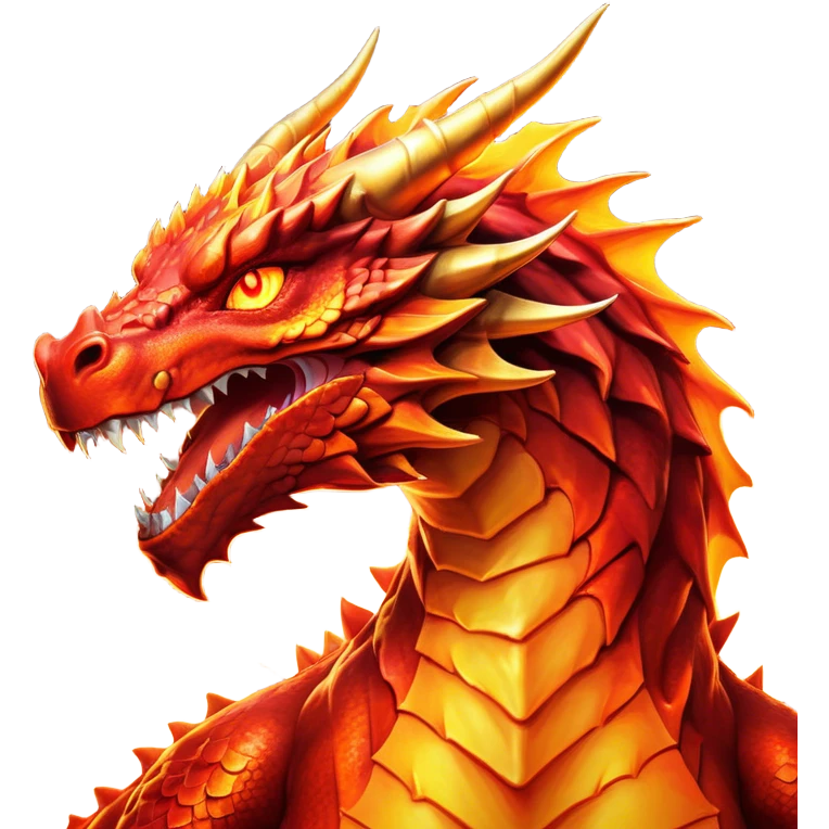Cinematic Noble Fierce Fire Dragon Portrait Emoji, Poised and imposing, with a muscular, scaled body ablaze in fiery hues of crimson, molten orange, and molten gold, and intense, burning eyes that mirror the heart of a volcano; rendered with lifelike texture and dynamic natural highlights, high shine, formidable and intense, styled with an aura of scorching mythic power, focused and resolute, soft glowing outline, capturing the essence of a legendary inferno poised to ignite the screen with timeless ferocity! emoji