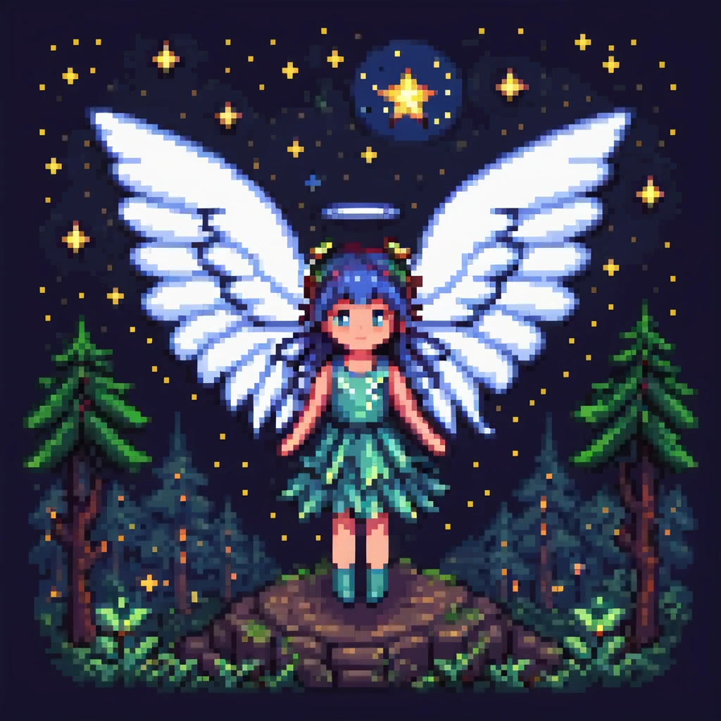 fairy with wings, night scene, surrounded by stars emoji