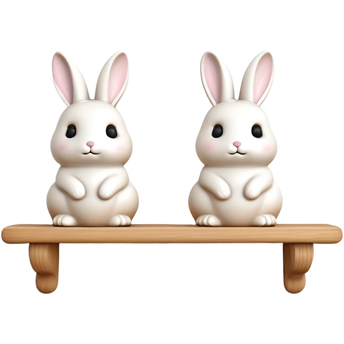 Cute bunny figurines on a shelf on a wall emoji